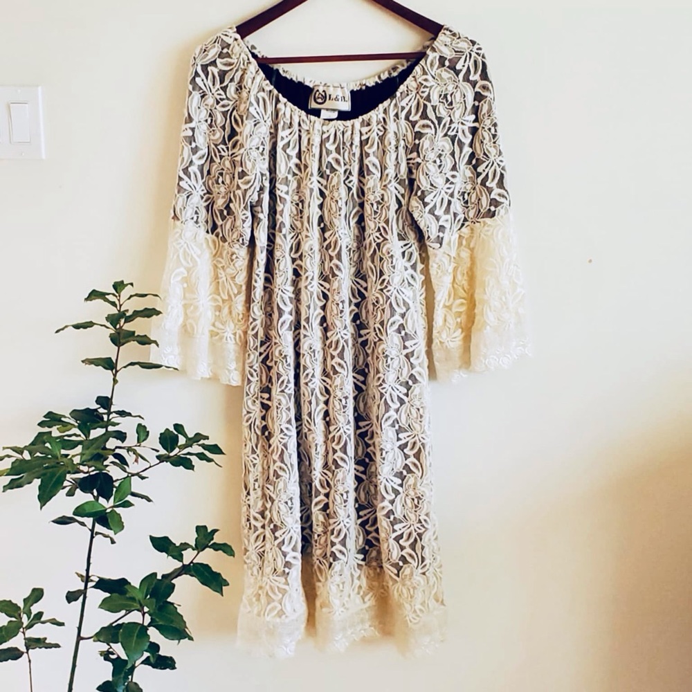 L&B Lucky & Blessed Cream Lace Dress Small